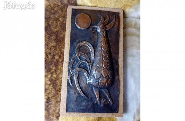 2604/14 Jelzett iparművész vörösréz falikép - kakas