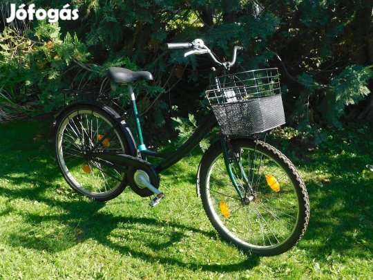 26-os, mélyvázas, női kerékpár, bicikli, első kosárral, csomagtartóval