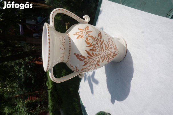 28 cm.-es nagy füles túri fazekas kerámia virágváza eladó