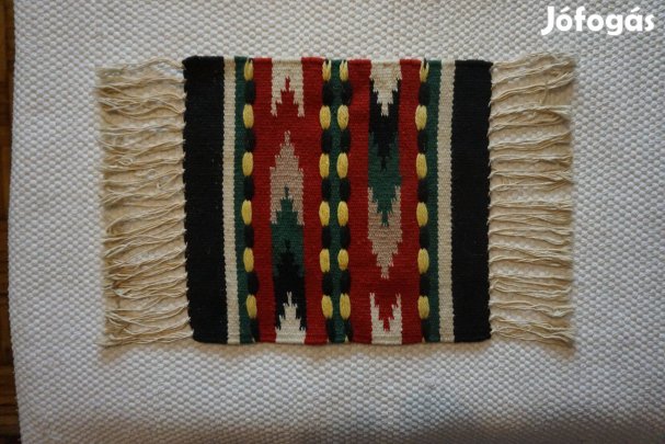 28x48 cm.-espiros-sárga-fekete-fehér csíkmintás székely szőttes eladó