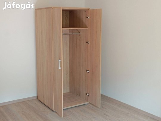 2 ajtós ruhásszekrény akasztós polcos stabil 80cm mély