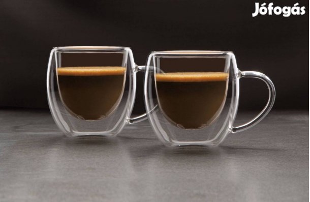 2 darab Duplafalú termo pohár üveg csésze eszpresszó kávé - 80 ml