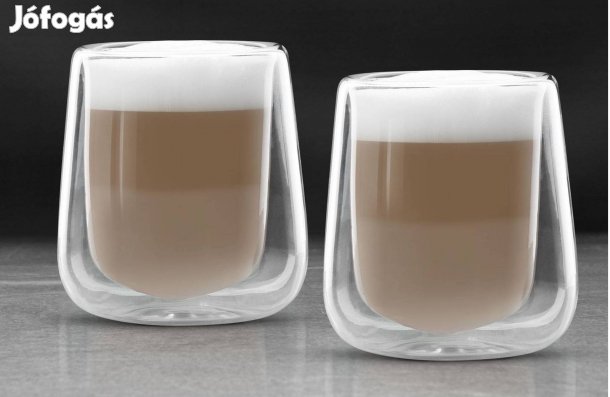 2 darab Duplafalú termo üveg pohár csésze tea latte kávé - 300 ml