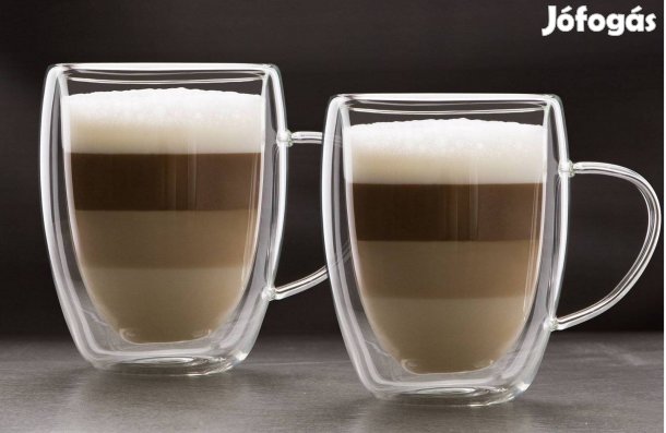 2 darab Duplafalú üveg termo pohár csésze cappuccino kávé - 350 ml