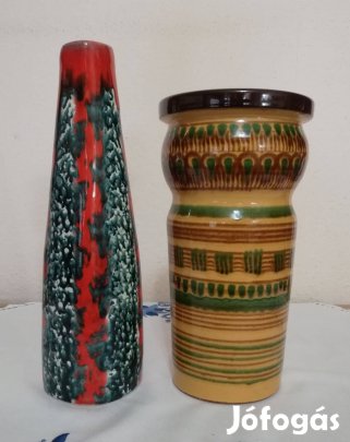 2 darab hibátlan állapotú retro iparművészeti kerámia váza, dekoratív