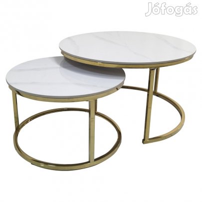 2 darabos dohányzóasztal szett, márvány imitáció/gold króm-arany, DEV