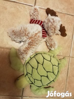 2 darabos plüss játék csomag, rénszarvas és teknősbéka új állapotban