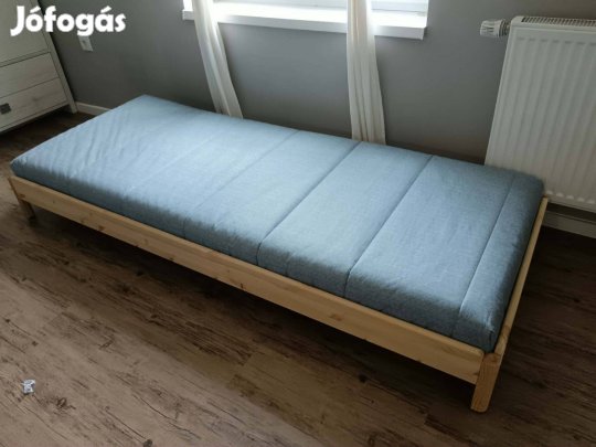 2 db 90x200 as sorolható fenyő ágykeret, ágyráccsal, matraccal