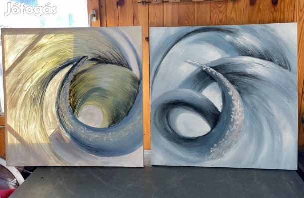 2 db Absztrakt Hullám Mintájú Festmény Vászonra 80 x 80 cm