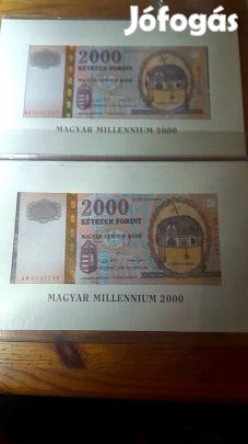 2 db.Aranyszálas  millennium 2000 forintos.