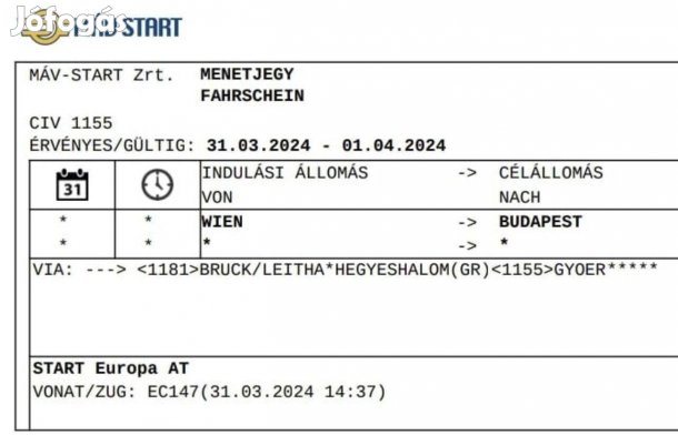 Menetjegy vonatjegy Budapesten J fog s