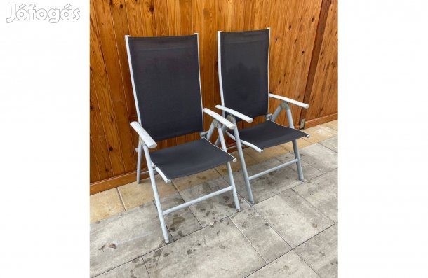 2 db Erős Alu Textil Kerti Szék Összecsukható Dönthető Szürke