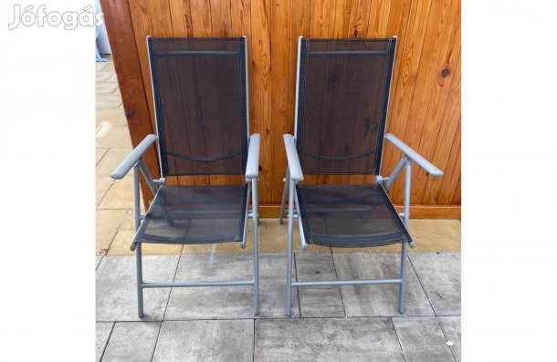 2 db Erős Alu Textil Kerti szék Összecsukható Dönthető Szürke