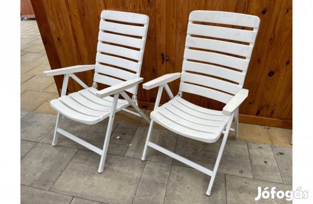 2 db Erős Fém Vázas Összecsukható Dönthető Kerti szék Fehér