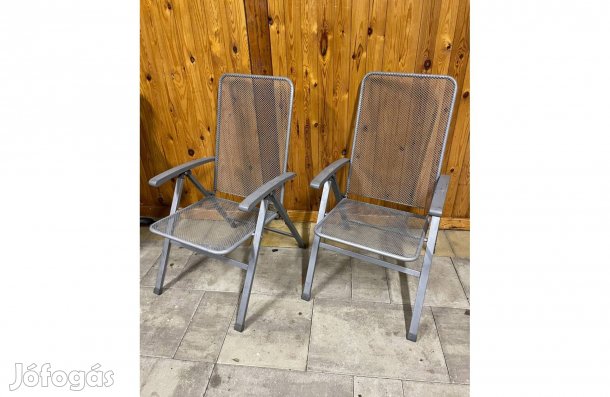 2 db Extra erős Acél Összecsukható Kerti Szék Dönthető Szürke