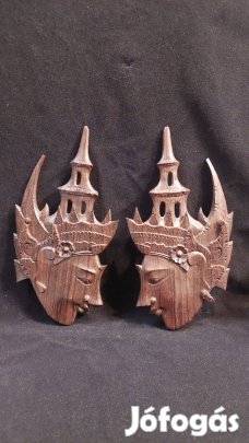 2 db Indonéz faragott fa fej falidísz