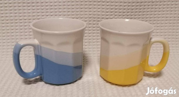 2 db Szép Fehér Alapon Halványuló Kék & Sárga Bögre Páros