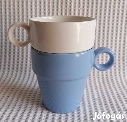 2 db Szép Kék és Fehér Egyforma Egymásba Tehető Bögre Szett