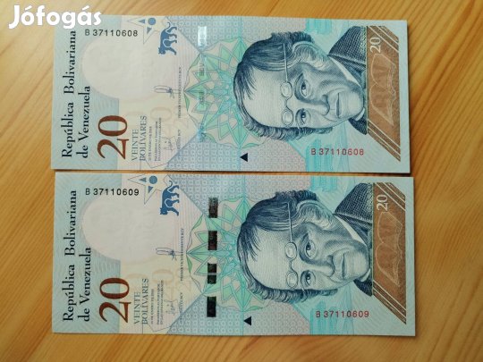 2 db Venezuela papírpénz sorszámkövető 2018-as 20 Bolivares