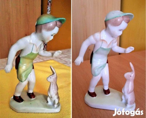 2 db. Káldor Aurél kertész figura nyuszival Aquincum porcelán