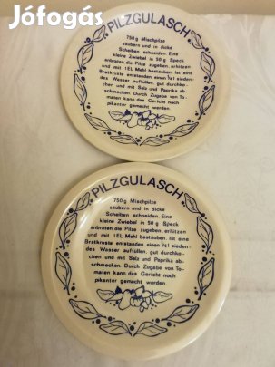2 db. német recept feliratos különleges kerámia tányér, kínáló