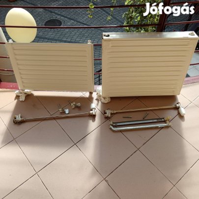 2 db acéllemez radiátor + szerelvények + falitartó komplett újszerű