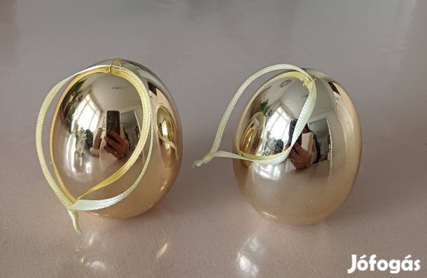 2 db arany színű felakasztható kerámia tojás dísz