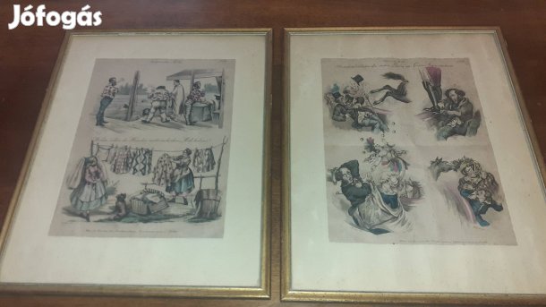 2 db érdekes antik újságlap keretezve