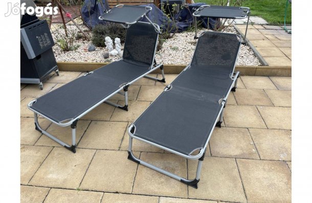 2 db erős Alu Textil Napozóágy Napellenzővel Szürke