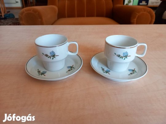 2 db hollóházi porcelán kávés csésze alátéttel