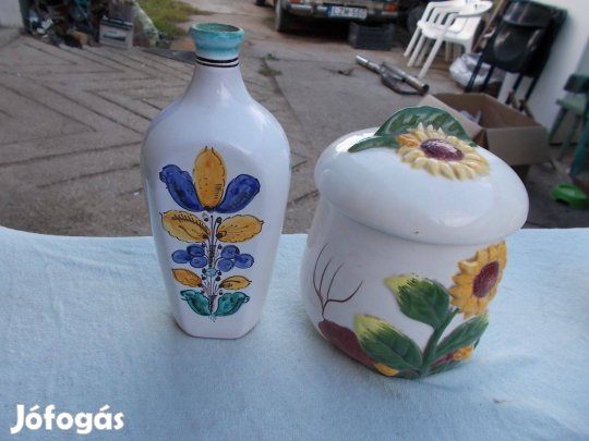 2 db kerámia edény habán mintás butélia és tároló edény