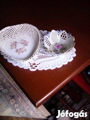 2 db kézműves jelzett fonott dísz tálkák