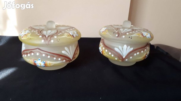 2 db kézzel festett fedeles üveg tároló