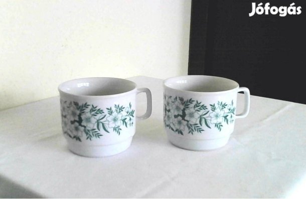 2 db régi retro zöld virágmintás porcelán bögre egyben