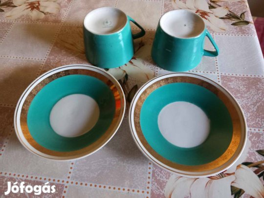 2 db retró Hollóházi kávés csésze + kistányérok