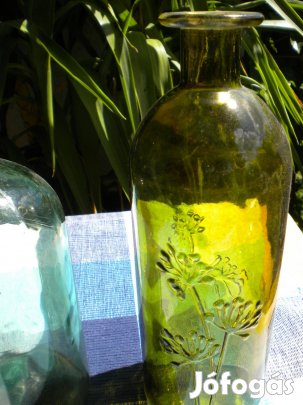 2 db zöld fél literes üveg palack díszüveg és antik üveg