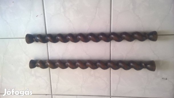 2 esztergált fa rúd pácolt új polc -korlát virágtartó?előszerelt