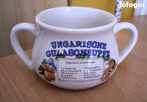 2 füles vintázs levesbögre, német nyelvű magyar receptes