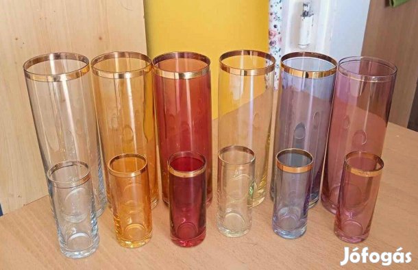 2 készlet: 12 db retro lüszteres, 2 méretű henger formájú pohár