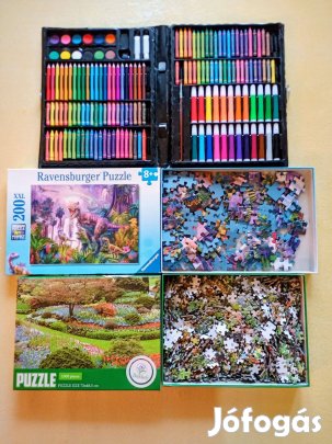 2 puzzle , kirakó + 168 dbos művész készlet gyerekeknek