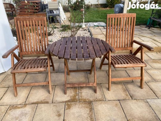 2 személyes Tömör Tikfa Kerti Bútor Balkon Szett Összecsukható
