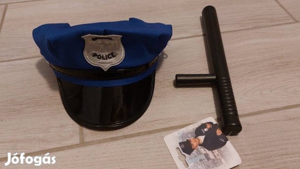 2 új rendőr sapka és 1 gumibot jelmez