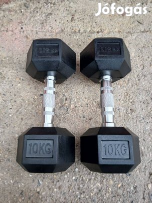 2 x 10 kg hex hexa hatszögletű egykezes súlyzó kézisúlyzó pár gumis
