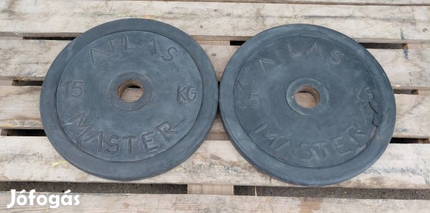 2 x 15 kg gumírozott Atlas súlyzó tárcsa, súlytárcsa 51 mm