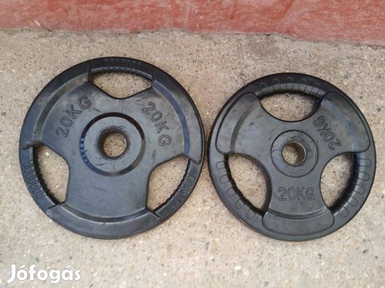 2 x 20 kg olimpiai gumírozott fogantyús súlytárcsa 51 mm súly súlyzó