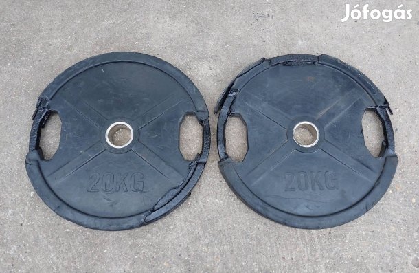 2 x 20 kg sérült gumírozású súlyzó tárcsa, súlytárcsa 51 mm