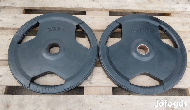 2 x 25 kg gumírozott súlyzó tárcsa, súlytárcsa furat 51 mm