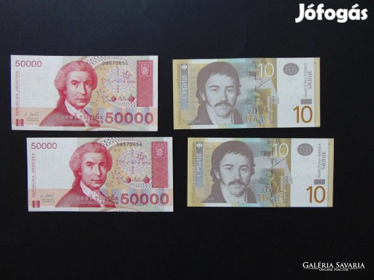 2 x 2 darab dinár bankjegy Sorszámkövető - Hajtatlan Kép szerint