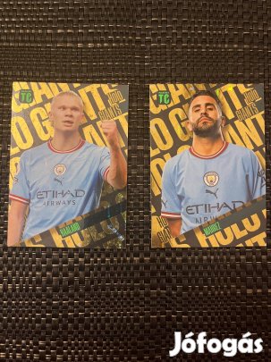 2db Erling Haaland és Rhiyad Mahrez Holo Giants 2023 focis kártyák!
