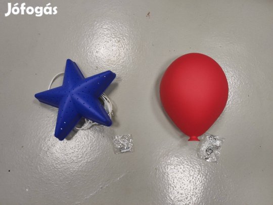 2db Ikea fali gyerek lámpa - 1db piros lufi és 1db kék csillag